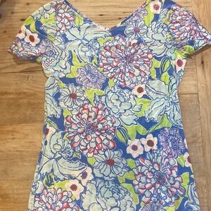 Lilly Pulitzer Blue Asymmetrical Fitted Blouse